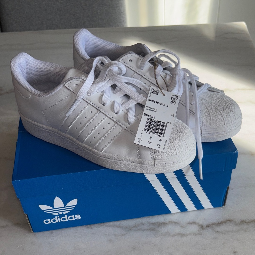 Adidas White Superstar Shoes Youth 5.5
